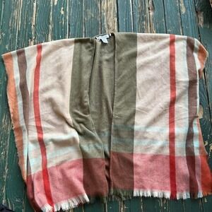 Pancho scarf Nine West brown and orange plaid wool scarf